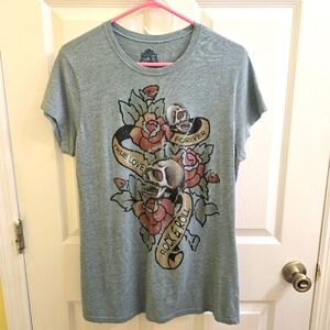 Vintage Grunge Lol Skull Rock & Roll Size XXL Blue/Gray Distressed Color